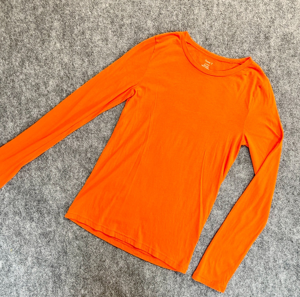J.Crew Tissue T Orange Long Sleeve Crew Neck Tee Women's XS 100% Cotton